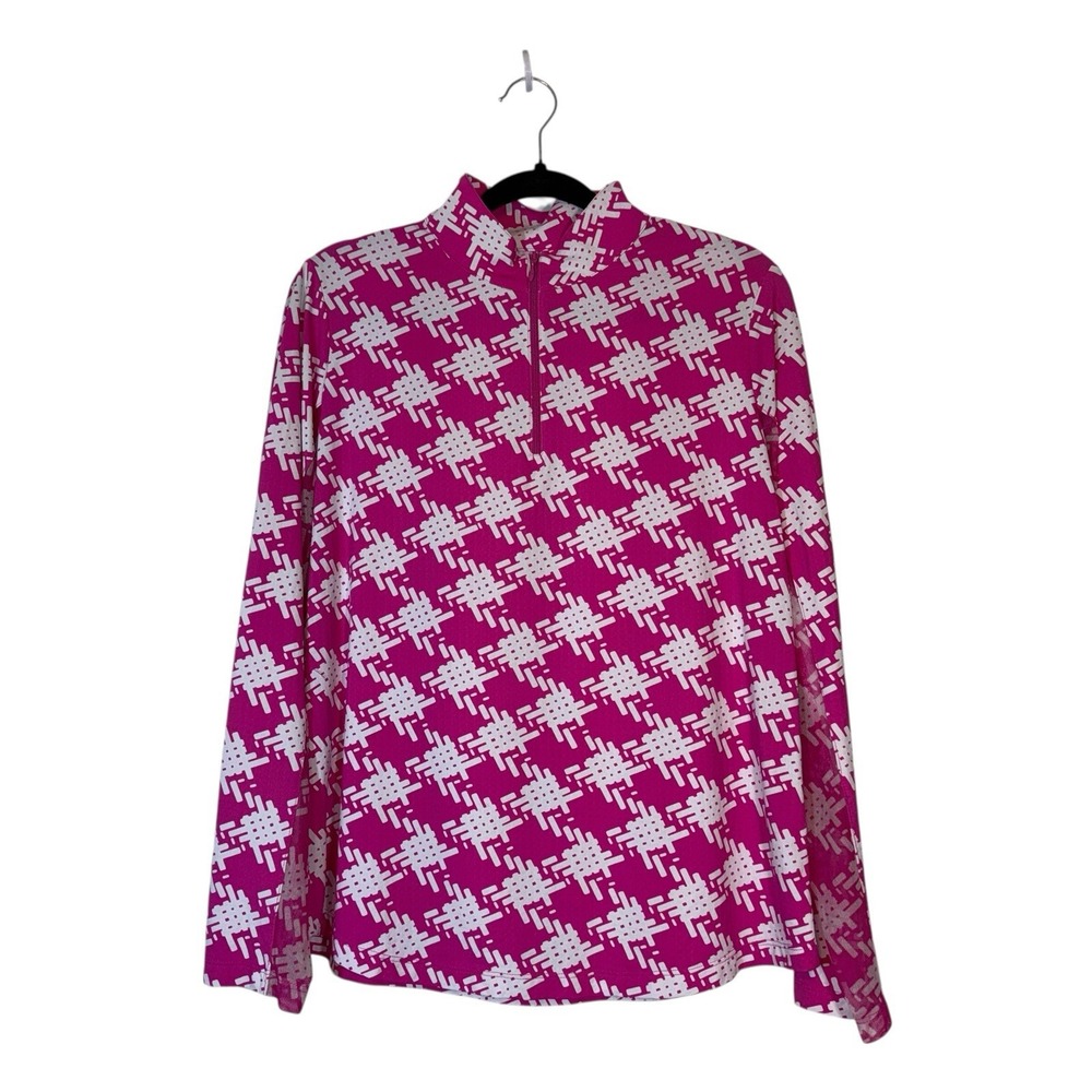 Ibkul Top Womens L 1/4 Zip Sleeve Pullover Shirt Mock Neck Mesh Golf Tennis Pink
